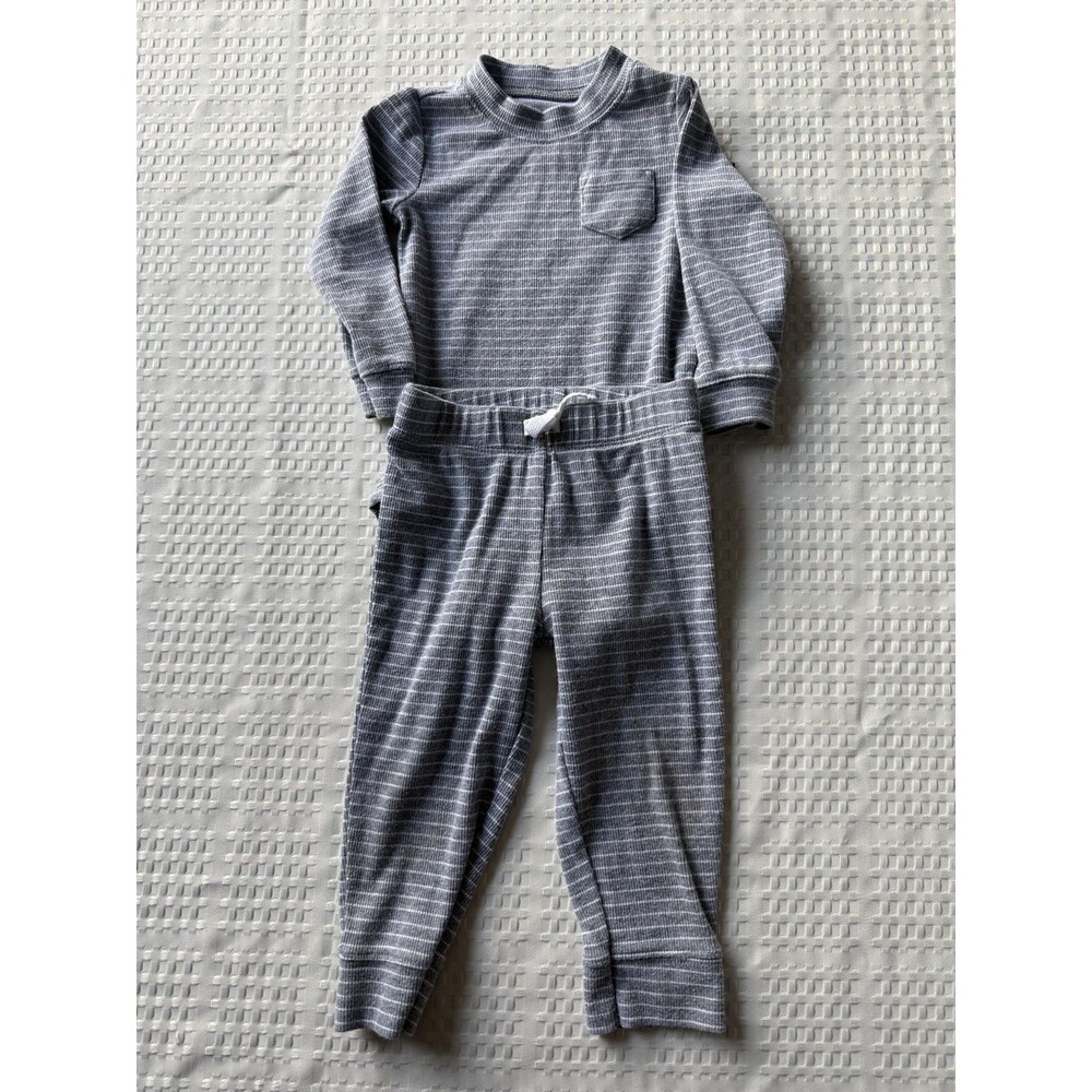 Carter’s White & Grey Striped Cotton Knit 2-Piece Long Sleeve outfit Set 12 Mont